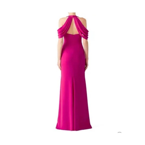 Badgley Mischka Draped Shoulder Crepe Gown Magenta Women's Size 0 - Picture 3 of 10